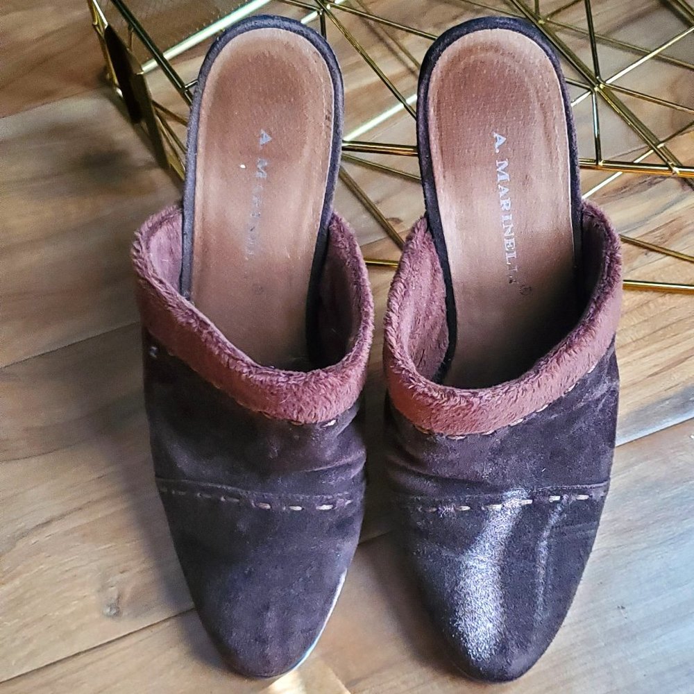 A. Marinelli Brown Suede Mules with Heel